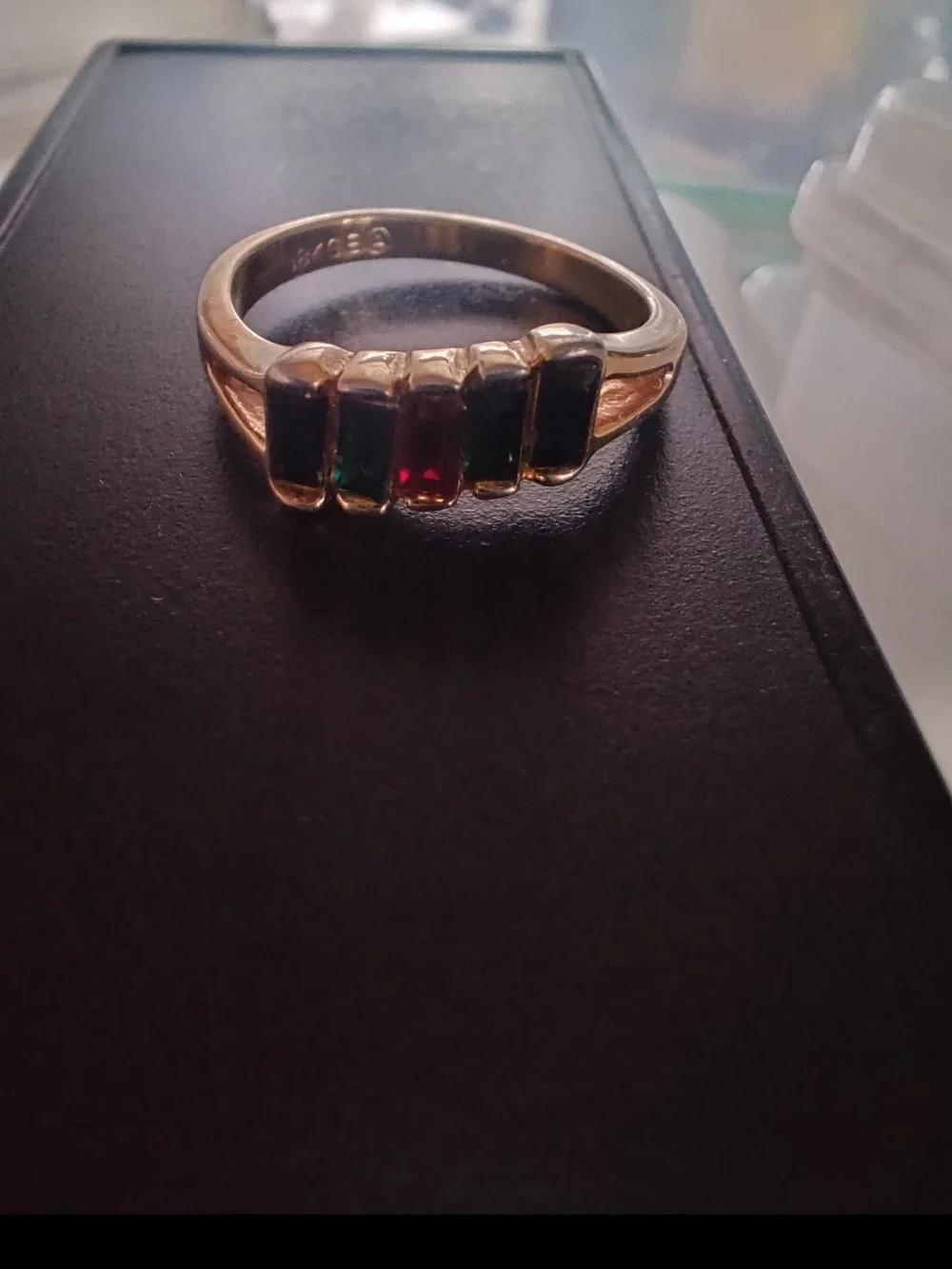 Gold Multi-Stone Baguette Ring - Green & Pink Accent